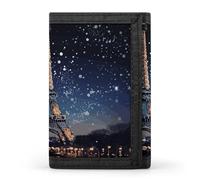 FekiLoot Night Paris Eiffel Tower Wallet Compact Blocking Trifold Wallets with Zipper Minimalist Purse Wallet Credit Card Holder