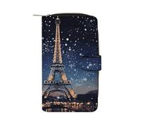 FekiLoot Night Paris Eiffel Tower Wallet for Men Women Large Capacity Purse Clutch Bag Handbag Checkbook Cash Credit Cards