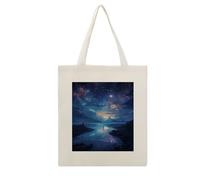 FekiLoot Night Sky Canvas Tote Bag for Women Big Capacity Shoulder Bag with Handle Zipper Casual Tote's Handbag with Aesthetic Prints Bridesmaids Totes for Women 16x13 Inch