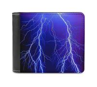 FekiLoot Night Sky Lightning Bifold Wallet PU Leather Slim Card Holder with Exquisite Stitching Soft Touch Casual Bi-fold Purse Classic Compact Wallet for Everyday Work and Travel