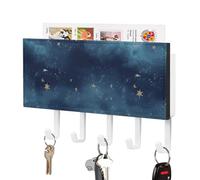 FekiLoot Night Sky Stars Key Holder for Wall Decorative Mail Organizer Wall Mount with 5 Hooks Easy Installation Key Rack for Entryway Mudroom Hallway Office 7.1X4.3 in