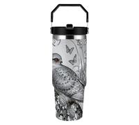 FekiLoot Nightjar Dusty Miller 30oz Tumbler with Handle And Flip Straw Lid Double Wall Travel Leak-proof Coffee Mug Stainless Steel Vacuum Insulated Coffee Tumblers Cup for Hot And Cold Drinks