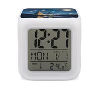 FekiLoot Nightsky Hanging Moon Stars Alarm Clock 7 LED Color Changing Wake Up Clock Digital Alarm Clocks with Snooze Digital Bedside Clocks with Night Light for Home Office Or Dorm