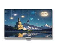 FekiLoot Nightsky Hanging Moon Stars Business Card Holder for Men Women Metal Slim Organizer Business Card Carrier Wallet Name Cards Holder Retro Slim Pocket Purse Small Portable Card Case