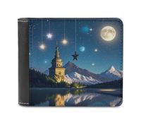 FekiLoot Nightsky Hanging Moon Stars Wallet for Men Slim Bifold PU Leather Wallet Extra Capacity Wallets with Card Slots