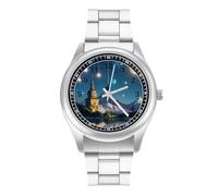 FekiLoot Nightsky Hanging Moon Stars Watch for Men Women Minimalist Stainless Steel Band Watch Fashion Analog Quartz Wristwatch Numerals Dial Dress Watches for Business Party Daily Wear & Gift