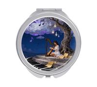FekiLoot Note Cloud Tree Compact Mirror 1x/2x Magnifying Mirror Travel Makeup Mirrors Cute Pocket Small Mirrors for Women Ideal Gift on Birthday, Christmas, Graduation Round Silver