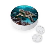 FekiLoot Ocean Animal Turtle Contact Lens Case Portable Travel Outdoor Contact Lens Cases Circle Leakproof Makeup Storage Box with Mirror for Home Office Dormitory