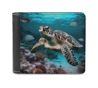 FekiLoot Ocean Animal Turtle PU Leather Wallet Bifold Wallet Front Pocket Wallets Fashion Purse Slim Billfold Credit Card Holder