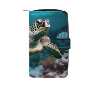 FekiLoot Ocean Animal Turtle Wallet Large Capacity Travel Double Fold Wallets Portable Zipper Leather Purse for Women Men