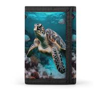 FekiLoot Ocean Animal Turtle Wallets Exquisite Trifold Wallet Front Pocket Wallet with Zipper Keychain Coin Purse Credit Card Holder for Adult