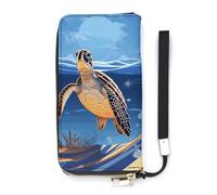 FekiLoot Ocean Turtle on The Beach Long Wallet Large Capacity Zipper Purse Ladies Multi-card Slot Coin Phone Travel Pocket