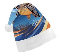 FekiLoot Ocean Turtle on The Beach Santa Hat Comfortable Soft Christmas Hat Reusable Christmas Cap for Adults for Xmas And New Year Holiday Party Supplies