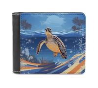 FekiLoot Ocean Turtle on The Beach Wallet Fashionable Slim Leather Wallet with Multiple Card Slots And Hidden Compartments Wallets