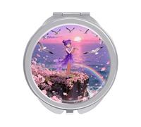 FekiLoot Ocean Wind Song Compact Mirror 1x/2x Magnifying Mirror Travel Makeup Mirrors Cute Pocket Small Mirrors for Women Ideal Gift on Birthday, Christmas, Graduation Round Silver