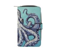 FekiLoot Octopus Design Wallet Large Capacity Travel Double Fold Wallets Portable Zipper Leather Purse for Women Men