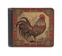 FekiLoot Old Rooster Illustration PU Leather Wallet Bifold Wallet Front Pocket Wallets Fashion Purse Slim Billfold Credit Card Holder