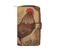 FekiLoot Old Rooster Illustration Wallet Large Capacity Travel Double Fold Wallets Portable Zipper Leather Purse for Women Men