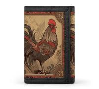 FekiLoot Old Rooster Illustration Wallets Exquisite Trifold Wallet Front Pocket Wallet with Zipper Keychain Coin Purse Credit Card Holder for Adult