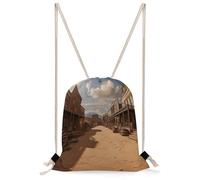 FekiLoot Old Wild West Cowboy Town Drawstring Backpack Gym Bag Lightweight Sport Gym Sackpack for Beach, Travel, Yoga, Swimming