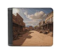 FekiLoot Old Wild West Cowboy Town PU Leather Wallet Bifold Wallet Front Pocket Wallets Fashion Purse Slim Billfold Credit Card Holder