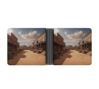 FekiLoot Old Wild West Cowboy Town Wallet for Men Minimalist Small Bifold Wallet Card Holder for ID, Credit Cards, Cash, Commuters