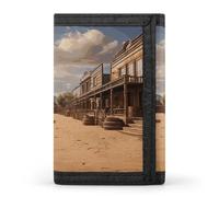 FekiLoot Old Wild West Cowboy Town Wallets Exquisite Trifold Wallet Front Pocket Wallet with Zipper Keychain Coin Purse Credit Card Holder for Adult