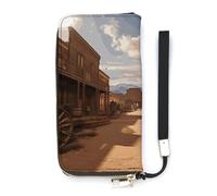 FekiLoot Old Wild West Cowboy Town Zipper Wallet Women Men RFID Blocking Credit Card Wallet, Purse Wristlet Large Capacity