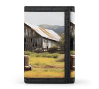 FekiLoot Old Wooden Barn with Rusted Tractor Wallet for Men Slim Minimalist Trifold Wallet with ID Window And Credit Card Holder