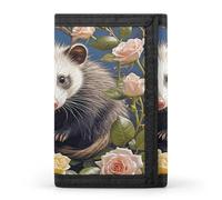 FekiLoot Opossum And Roses Men's Wallet Extra Capacity Trifold Wallet Thin & Stylish Trifold Card Holder with ID Window