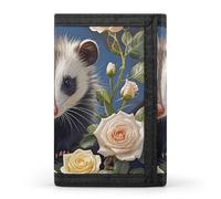 FekiLoot Opossum And Roses Trifold Wallet Slim Credit Card Holder Stylish Trifold Billfold Minimalist Front Pocket Friendly Purses
