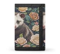 FekiLoot Opossum And Roses Wallet Slim Trifold Wallets with Multiple Card Slots Credit Card Holder Pocket Coin Purse