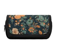 FekiLoot Orange And Green Flowers Pencil Case Office Pencil Box Large Capacity Pencil Box Pouch Holder Double Zipper Pencil Case Use to Organize Desktop And Plan Space Home Office