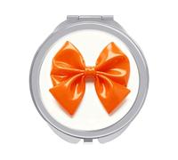 FekiLoot Orange Bow Compact Mirror 1x/2x Magnifying Mirror Travel Makeup Mirrors Cute Pocket Small Mirrors for Women Ideal Gift on Birthday, Christmas, Graduation Round Silver