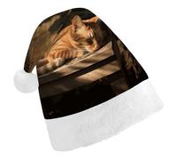 FekiLoot Orange Cat Sleeping Santa Hat Comfortable Soft Christmas Hat Reusable Christmas Cap for Adults for Xmas And New Year Holiday Party Supplies