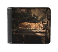 FekiLoot Orange Cat Sleeping Wallet Fashionable Slim Leather Wallet with Multiple Card Slots And Hidden Compartments Wallets
