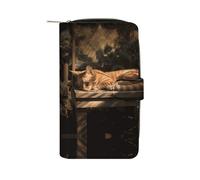 FekiLoot Orange Cat Sleeping Wallet for Men Women Large Capacity Purse Clutch Bag Handbag Checkbook Cash Credit Cards