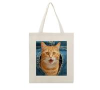 FekiLoot Orange Cat Sticking Out Tongue Canvas Tote Bag Reusable Grocery Shopping Bag Large Capacity Grocery Bags Lightweight Cloth Bags Shoulder Handbag for Women Beach Travel Shop Daily Essentials
