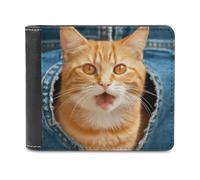 FekiLoot Orange Cat Sticking Out Tongue Wallet for Men Leather Bifold Wallet Extra Capacity Billfold Front Pocket Credit Card Holder Cash Purse