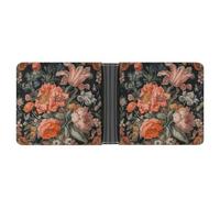 FekiLoot Orange Flower Pattern Leather Wallet Double-Sided Different Images Bifold Wallet Ultra Strong Stitching Slim Wallets