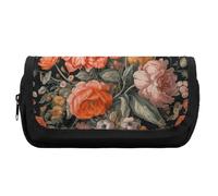 FekiLoot Orange Flower Pattern Pencil Case Office Pencil Box Large Capacity Pencil Box Pouch Holder Double Zipper Pencil Case Use to Organize Desktop And Plan Space Home Office