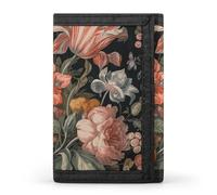 FekiLoot Orange Flower Pattern Wallet Men's Trifold Wallet Extra Capacity Credit Card Holder Cards Purse Front Pocket