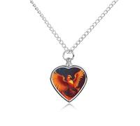 FekiLoot Orange Red Phoenix Urn Necklace Heart, Cremation Jewelry with Funnel Kit Keepsake,Ashes Necklace for Dog Cat Love Women And Men