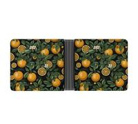 FekiLoot Oranges And Leaves on Black Background Leather Wallet Double-Sided Different Images Bifold Wallet Ultra Strong Stitching Slim Wallets