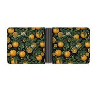 FekiLoot Oranges And Leaves on Black Background Leather Wallet Mens Bifold Wallets Travel Cash Credit Card Holder Womens Minimalist Purse