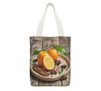 FekiLoot Oranges And Spices Canvas Tote Bag Lightweight Medium Reusable Grocery Shopping Cloth Bag Multi-Purpose Tote Bags with Zipper Inner Pocket Large Capacity Shopping Bags