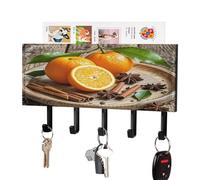FekiLoot Oranges and Spices Key Holder Wall Mounted Key Hanger with 5 Hooks Hallway Key Rack Decor for Kitchen Entryway Key Hooks PU Leather Key Organizer for Front Door Office