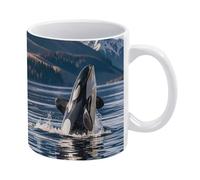 FekiLoot Orca Killer Whale Coffee Mugs 12oz Ceramic Coffee Cups with Handles Porcelain Mugs Household Tea Cups for Home Or Office Gifts for Women Men, Microwave And Dishwasher Safe