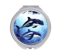 FekiLoot Orca Killer Whale Travel Makeup Mirror Handheld Compact Mirror Portable Pocket Mirror Double-Sided 1X/2X Magnifying for Handbag and Purses