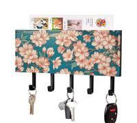 FekiLoot Oriental Ancient Style Key Holder Wall Mount PU Leather Adhesive Key Rack with 5 Hooks Decorative Keys Storage Holder Mail Organizer Decor for Entryway Hallway Office Kitchen Black